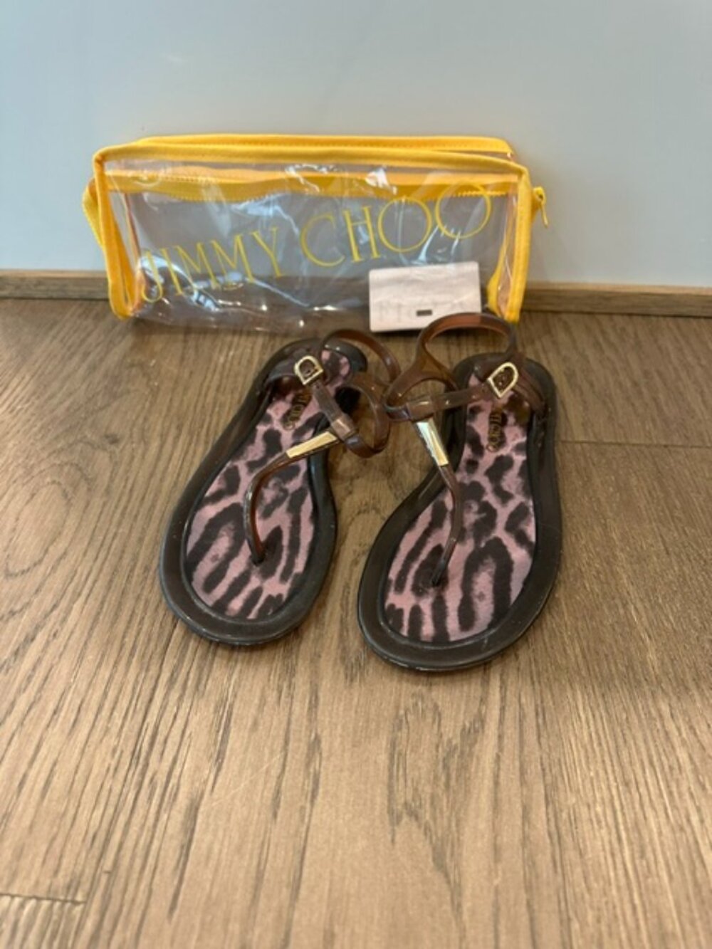 Jimmy Choo Maui Leopard Camel Flat Jelly Sandals Sz38